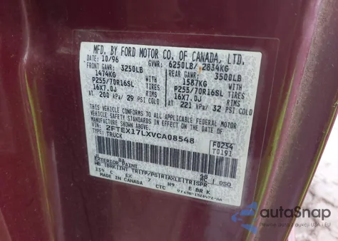 1997 Ford F-150 Lariat/Xl/Xlt z USA, uszkodzony, nr VIN 2FTEX17LXVCA08548